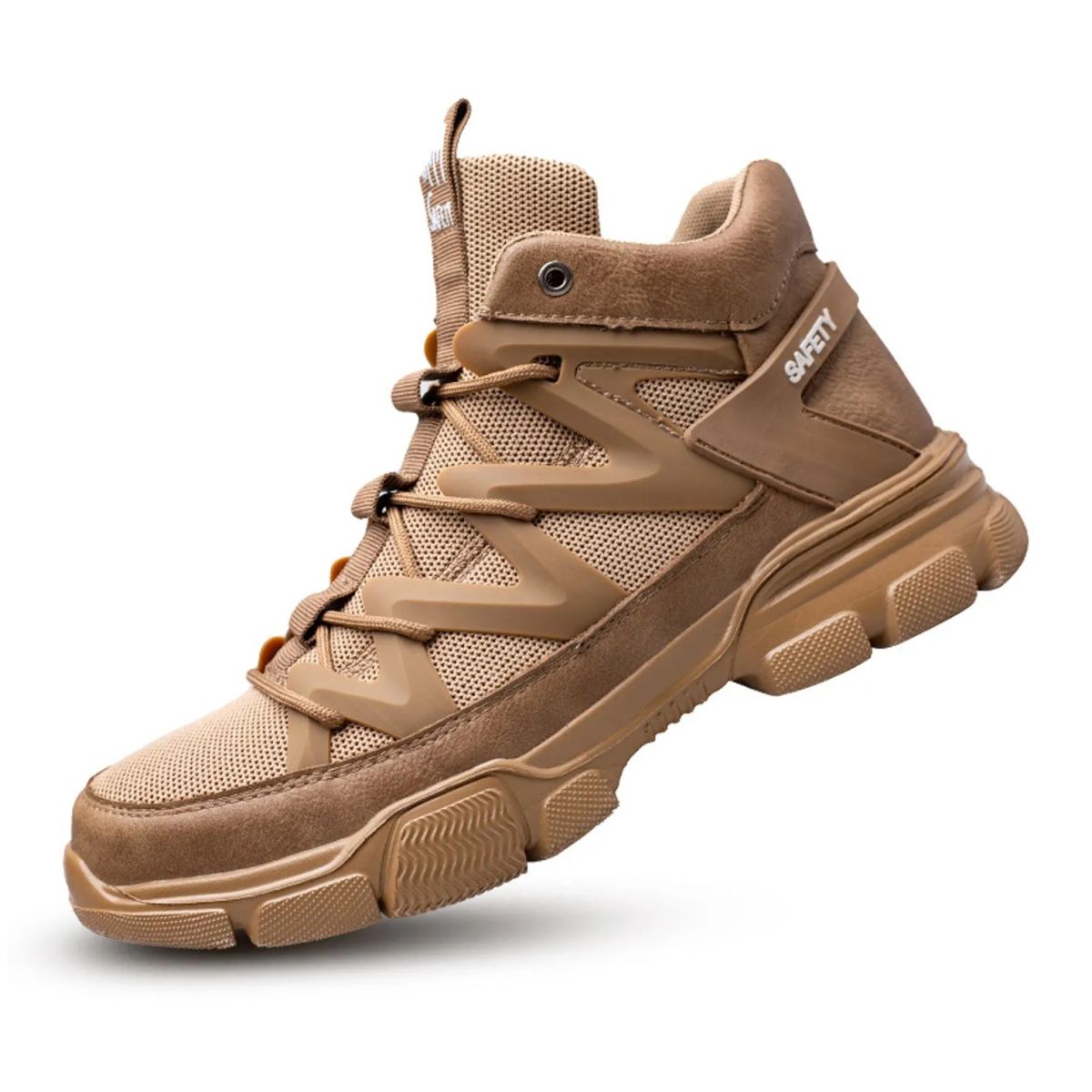 TIOZONEY - zapatos de seguridad laboral con punta de acero antigolpes beige