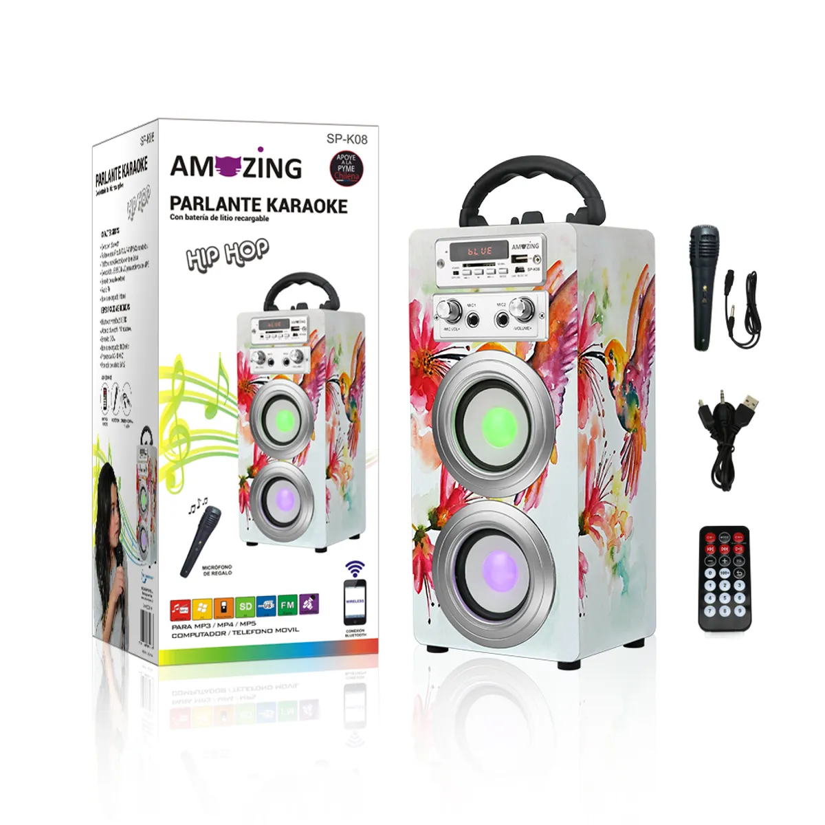 AMAZING - Parlante Karaoke Bluetooth Recargable Hip-Hop.Colibrí