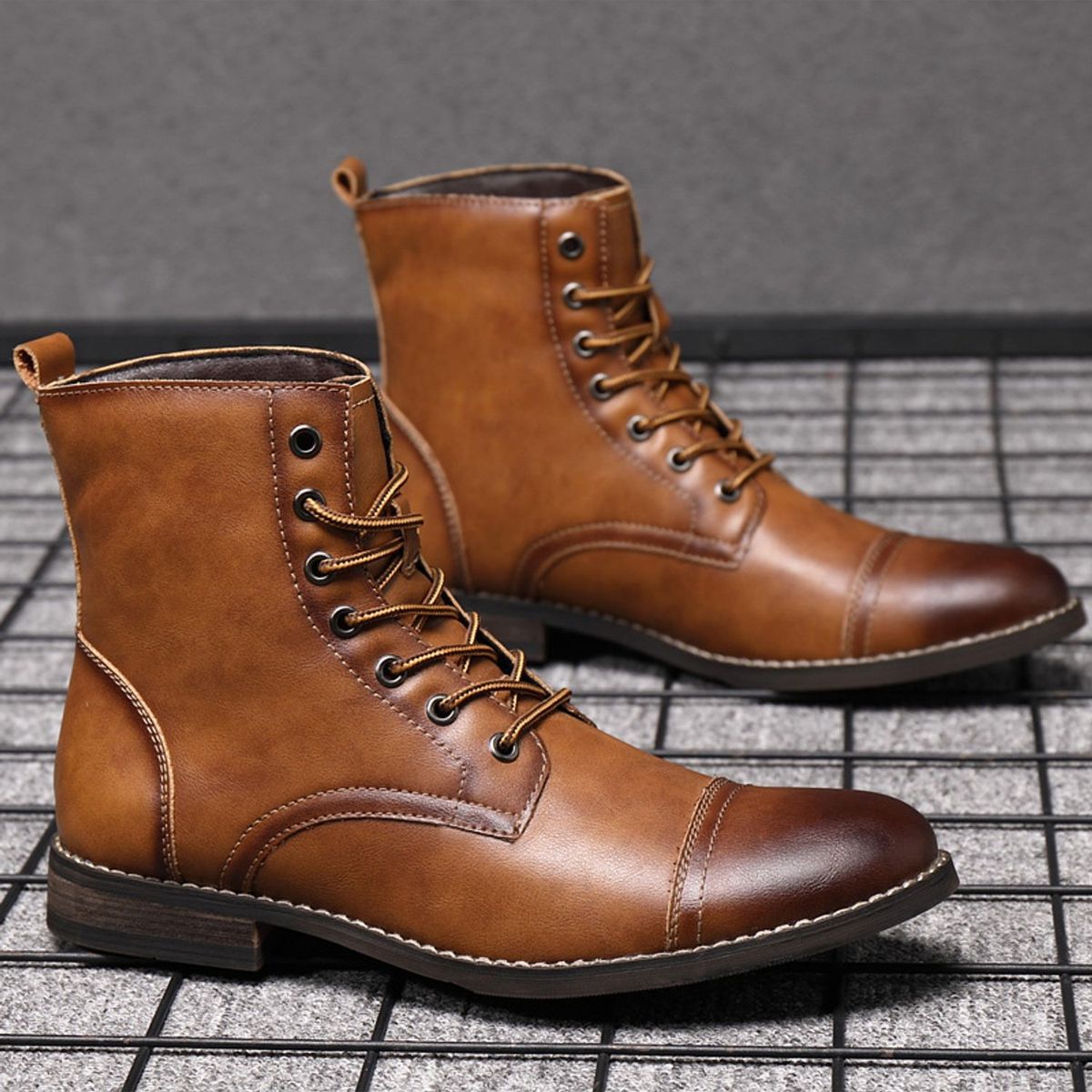 TIOZONEY - Botas Moda Puntera Vintage de PU.