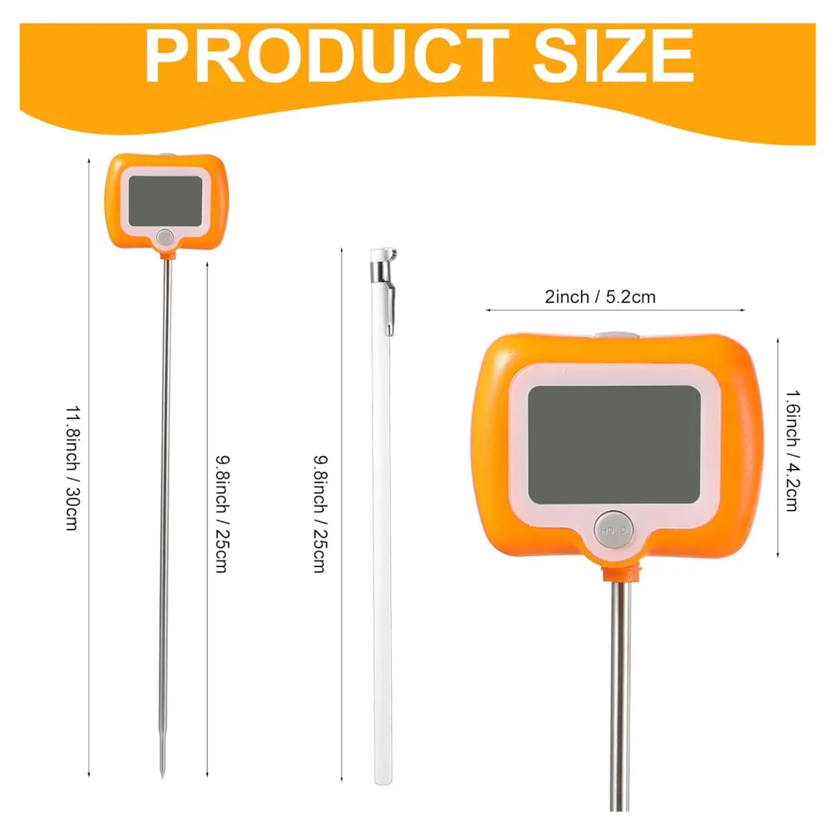ATURE - Termómetro Digital Naranja De Acero Inoxidable Para Cocina