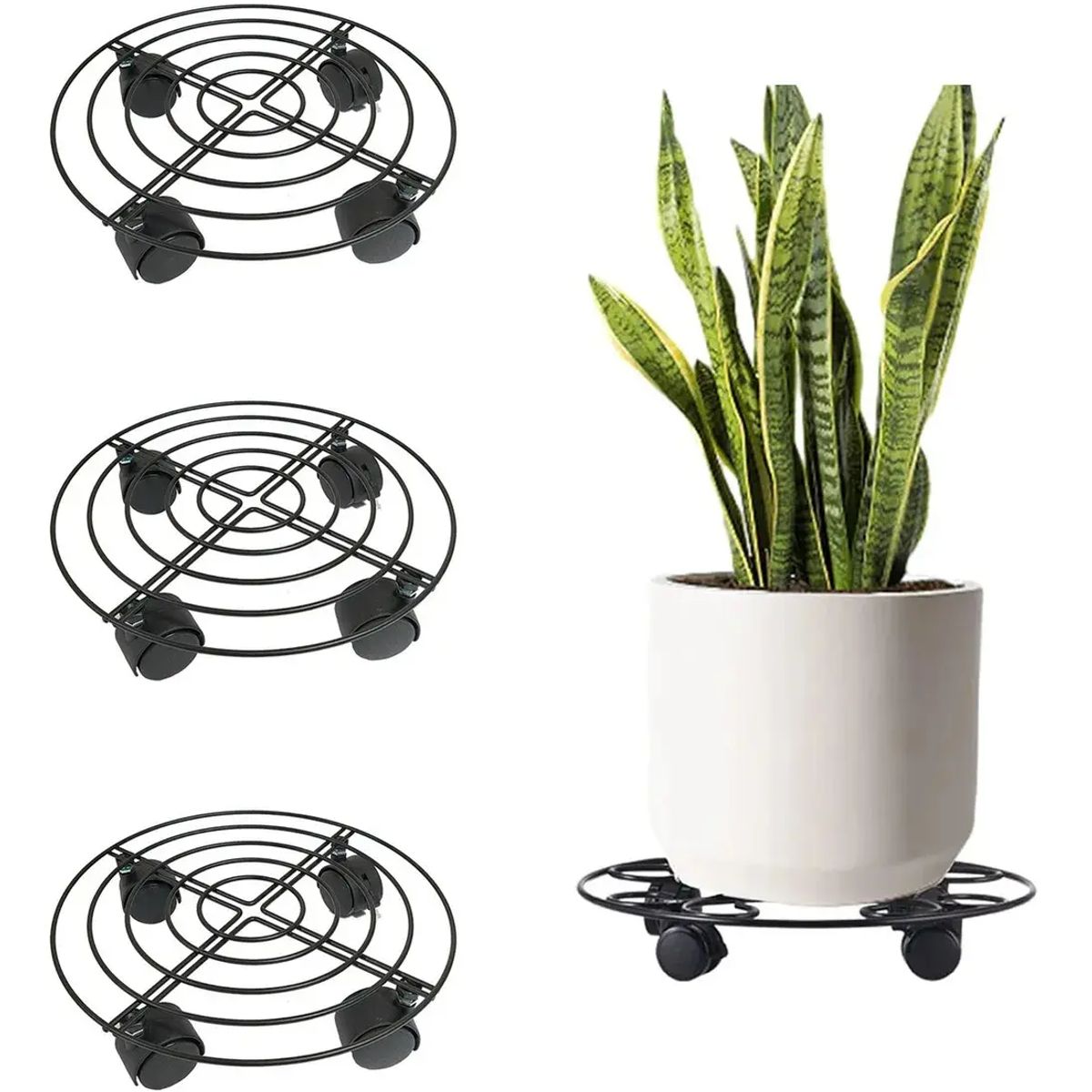 GENERICO - 3 Soportes Base Maceteros Plantas Metal Ruedas Decoracion