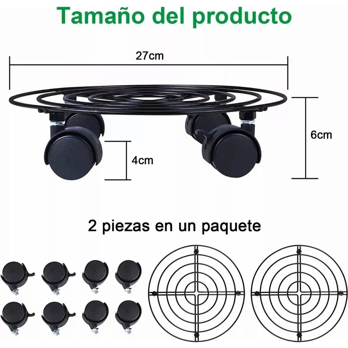 GENERICO - 3 Soportes Base Maceteros Plantas Metal Ruedas Decoracion