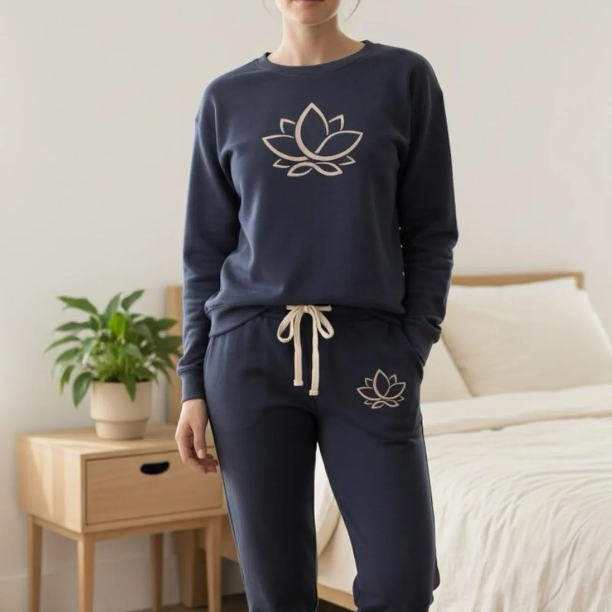 KOWHAI - Pijama Franela Mujer Estampado Flor de Loto Acero