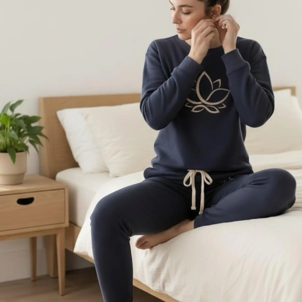 KOWHAI - Pijama Franela Mujer Estampado Flor de Loto Acero