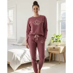 KOWHAI - Pijama Franela Mujer Estampado Flor de Loto Burdeo