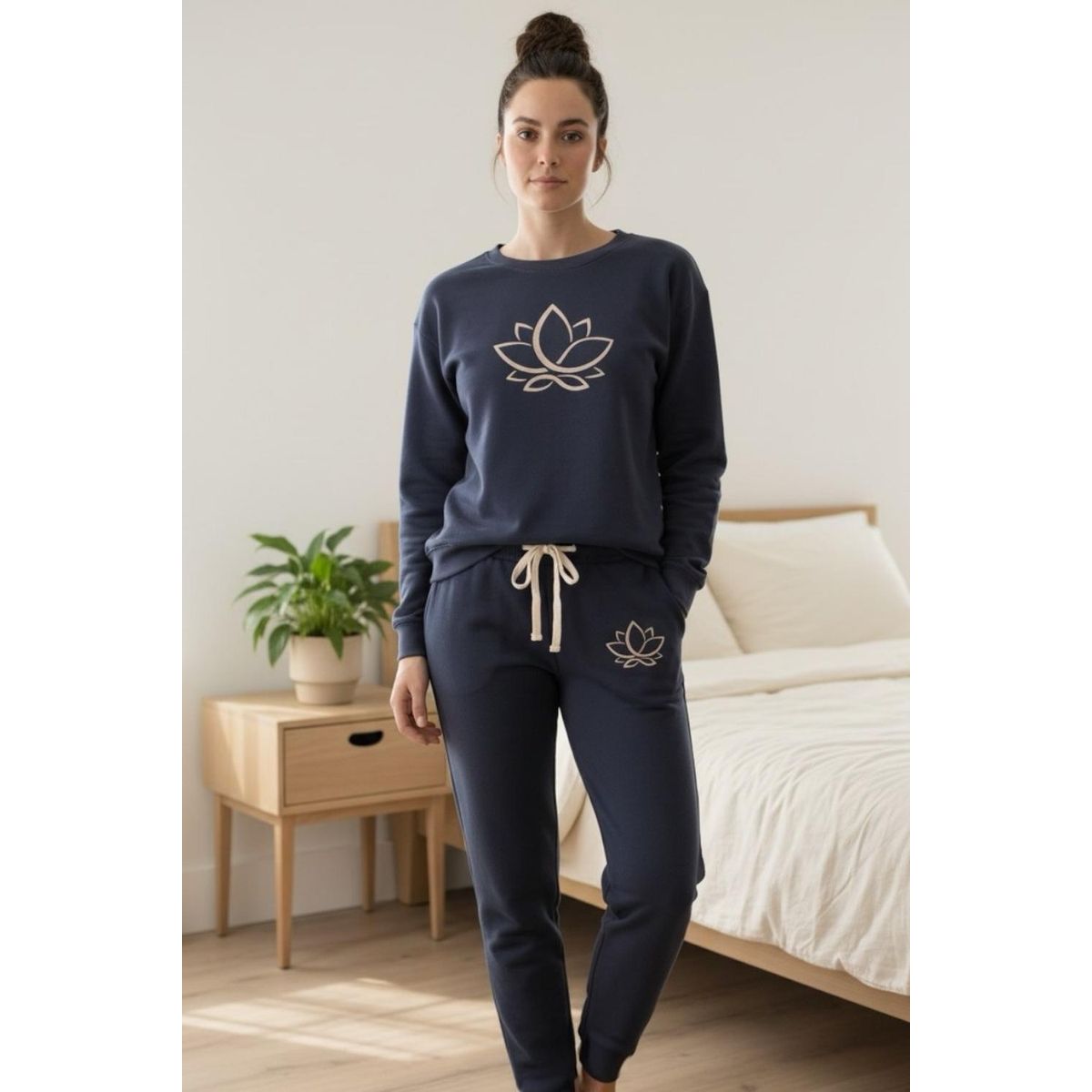 KOWHAI - Pijama Franela Mujer Estampado Flor de Loto Acero