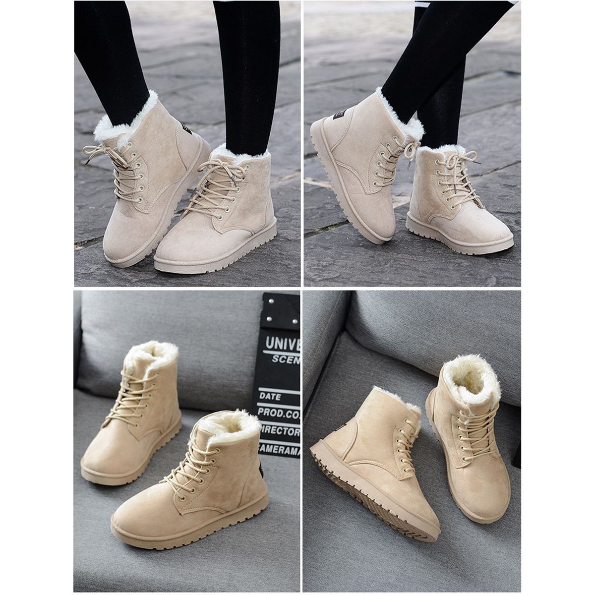 TIOZONEY - Botas de nieve cortas de felpa para mujer