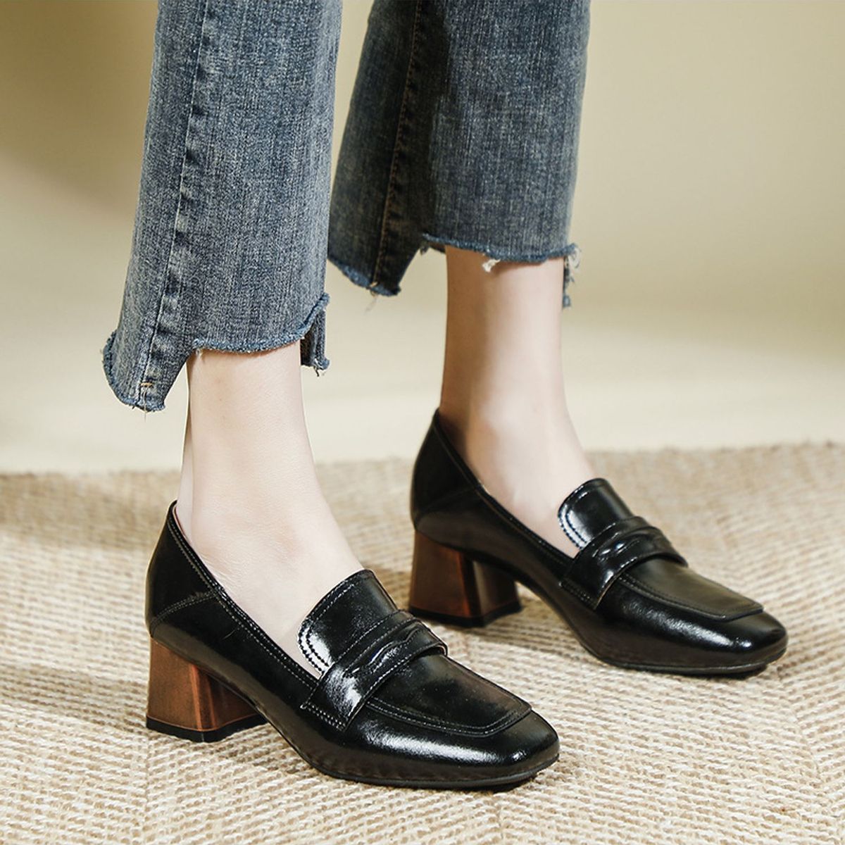TIOZONEY - Zapatos de tacón grueso para mujer