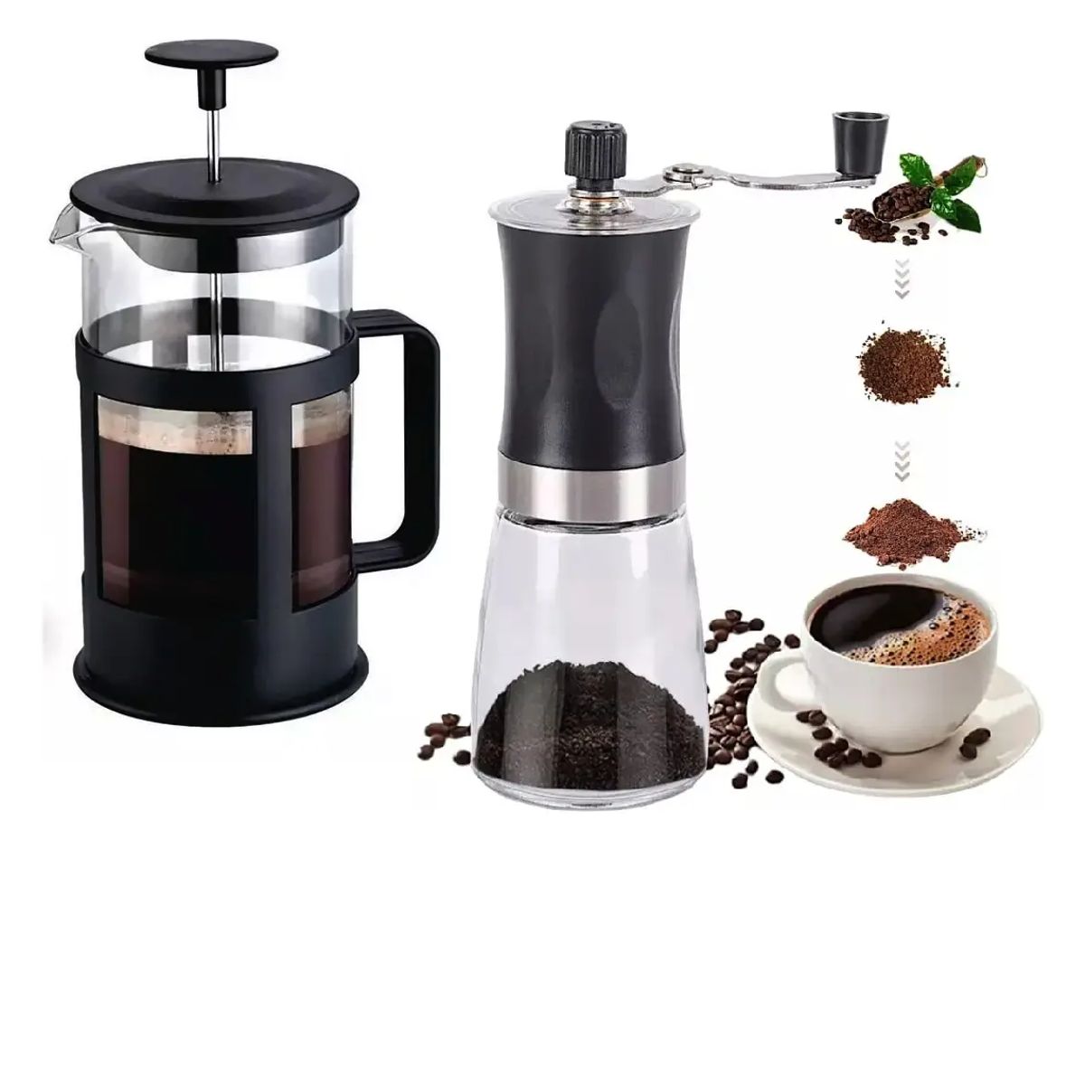 GENERICO - Prensa Francesa 1000ml Cafetera + Moledor De Cafe Manual