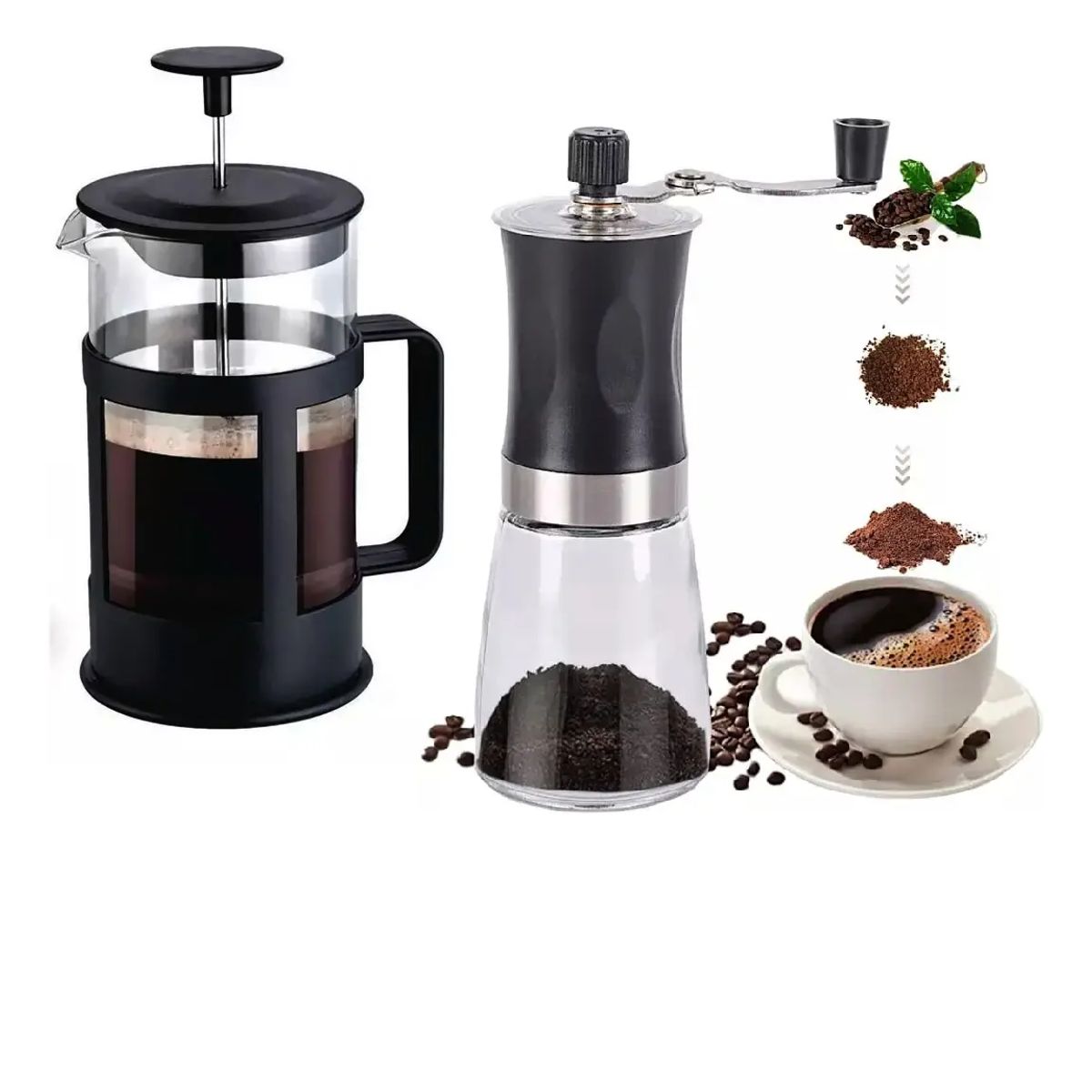 GENERICO - Prensa Francesa 1000ml Cafetera + Moledor De Cafe Manual