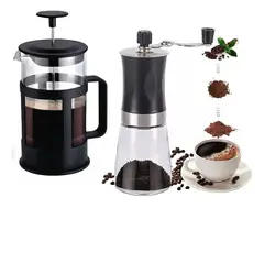 GENERICO - Prensa Francesa 1000ml Cafetera + Moledor De Cafe Manual