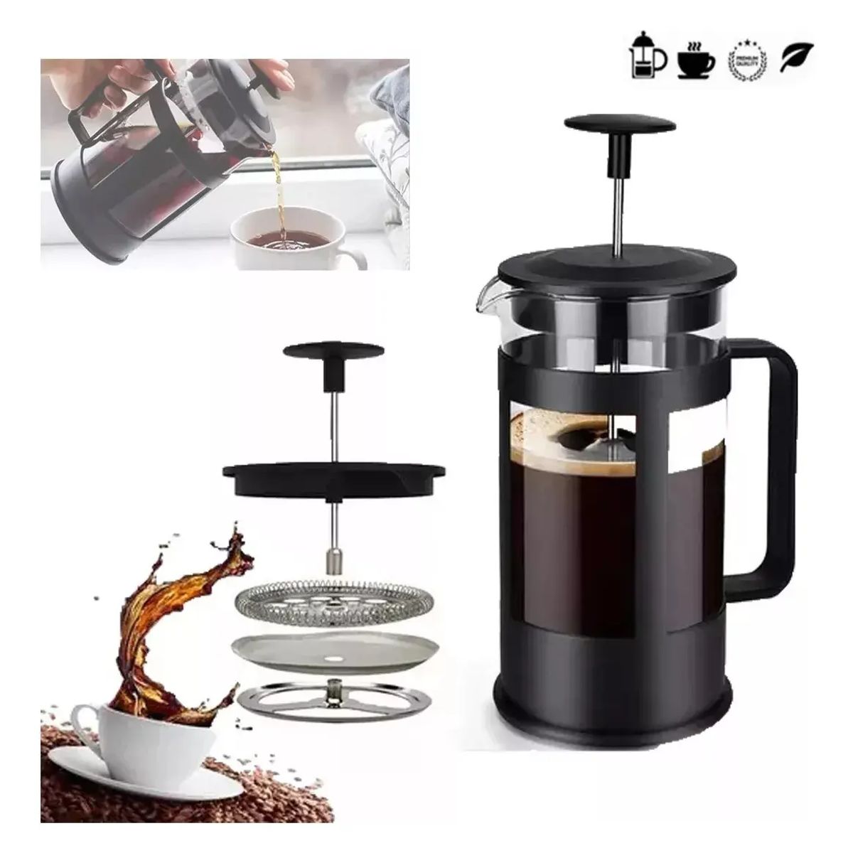 GENERICO - Prensa Francesa 1000ml Cafetera + Moledor De Cafe Manual