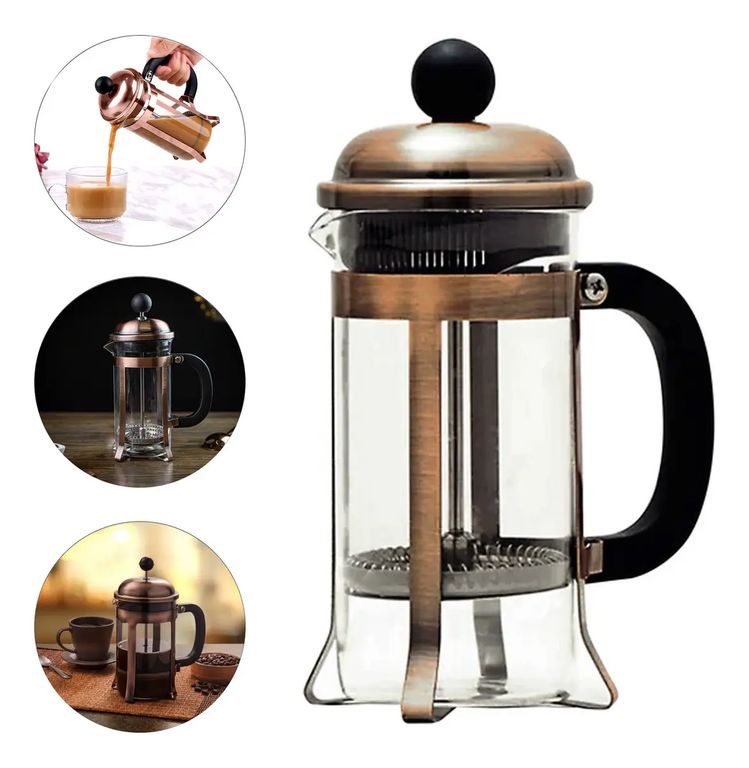 Cafetera Prensa Francesa Bronce Vidrio 350ml Lujo Color Bronce 350ml