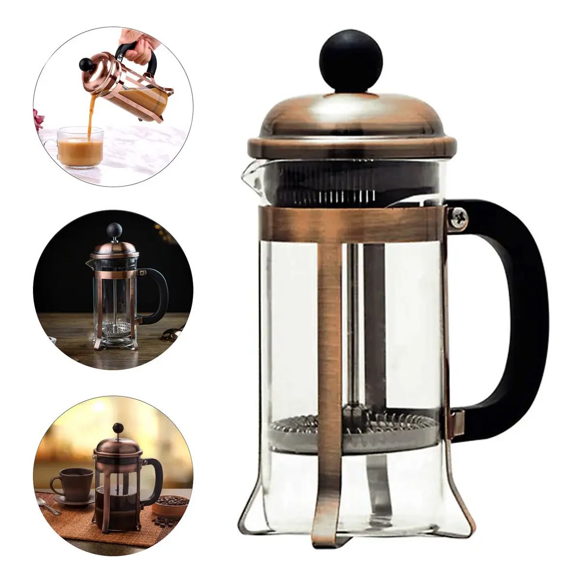 GENERICO - Cafetera Prensa Francesa Bronce Vidrio 350ml Lujo Color Bronce 350ml