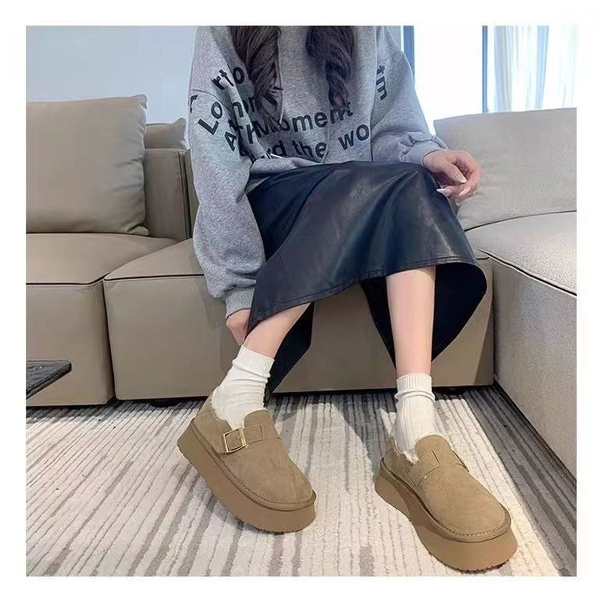 TIOZONEY - Botas de nieve cortas de felpa para mujer