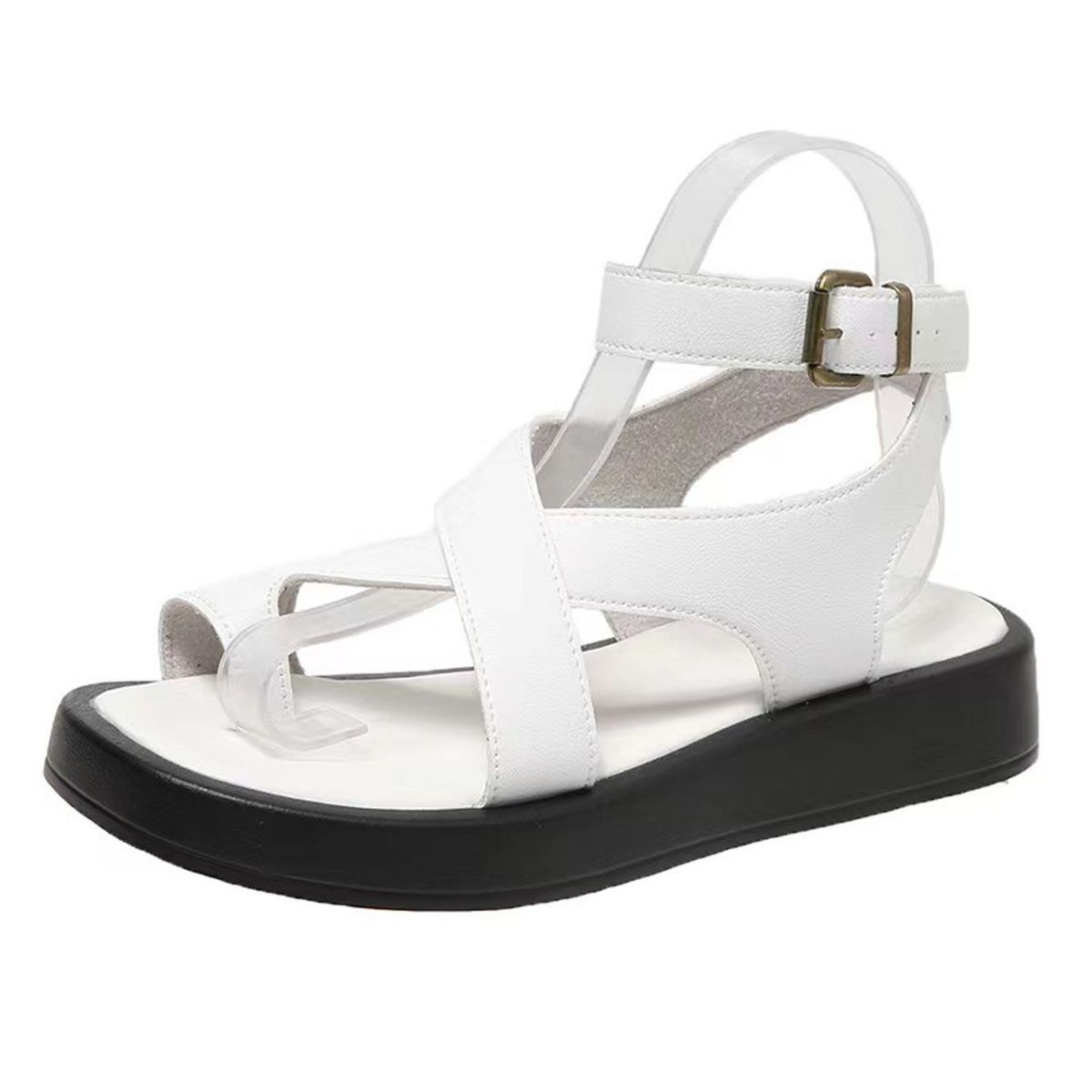 TIOZONEY - Sandalia Mujer-Blanco