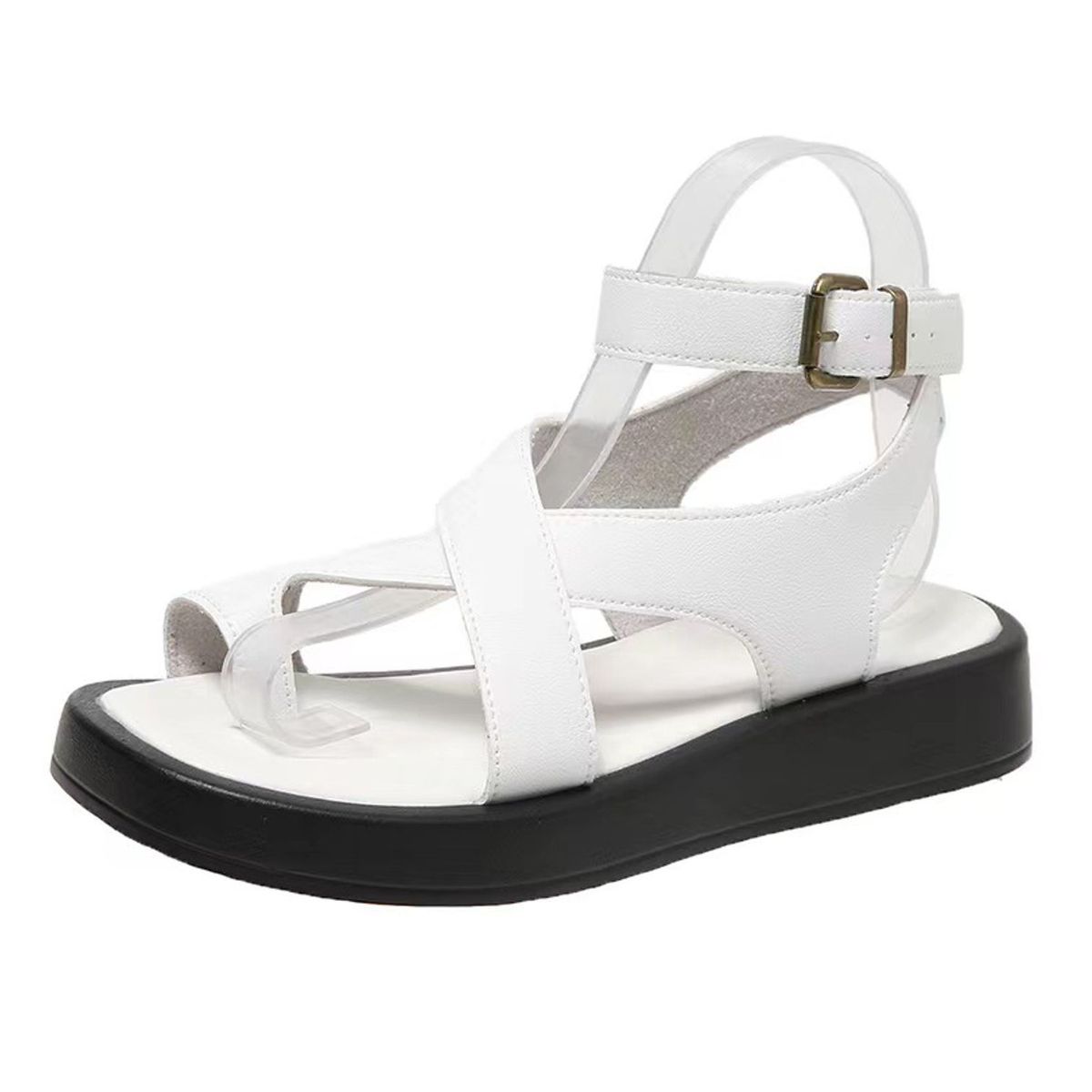 TIOZONEY - Sandalia Mujer-Blanco