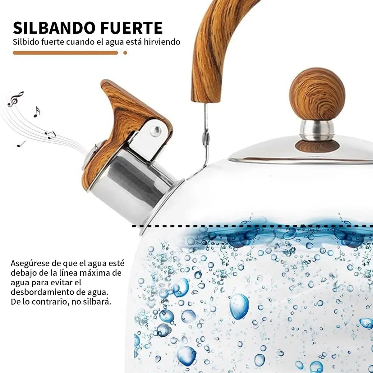 GENERICO - Tetera 2.5 Lt Acero Inoxidable Color Blanco  para Estufas