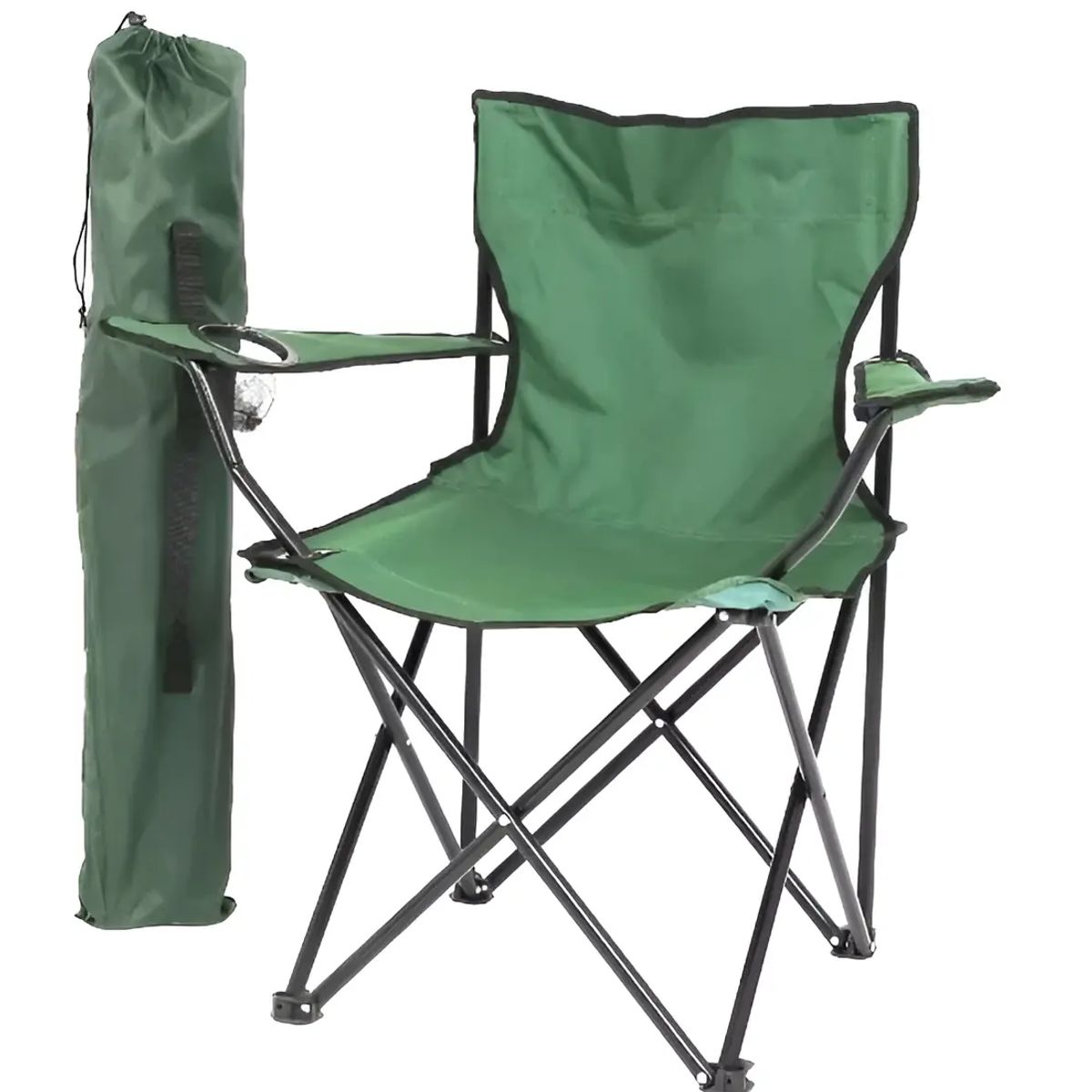 GENERICO - Silla camping plegable color verde con bolso de transporte
