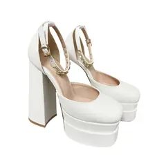 TIOZONEY - Zapatos de tacón blancos para mujer