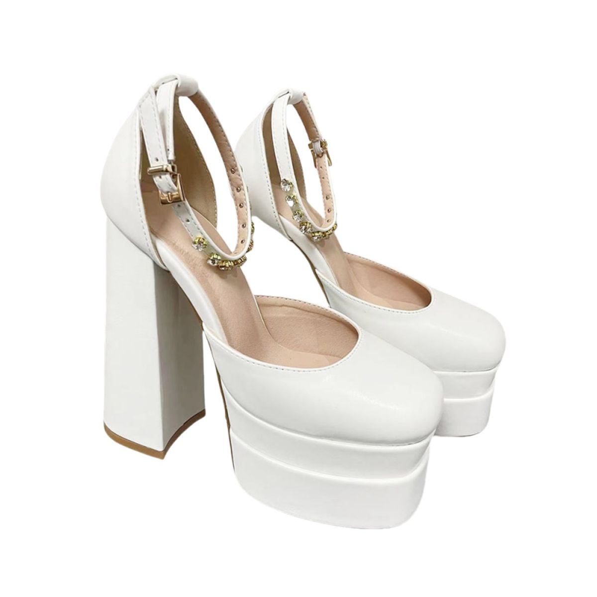 TIOZONEY - Zapatos de tacón blancos para mujer