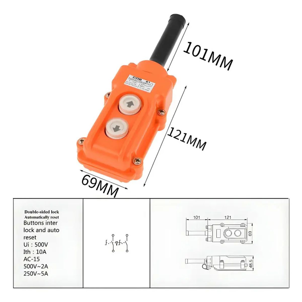 Botonera Para Polipasto Subir-bajar 5 Amp 250vac Cob-61, marca KUANGYE - Foto 2