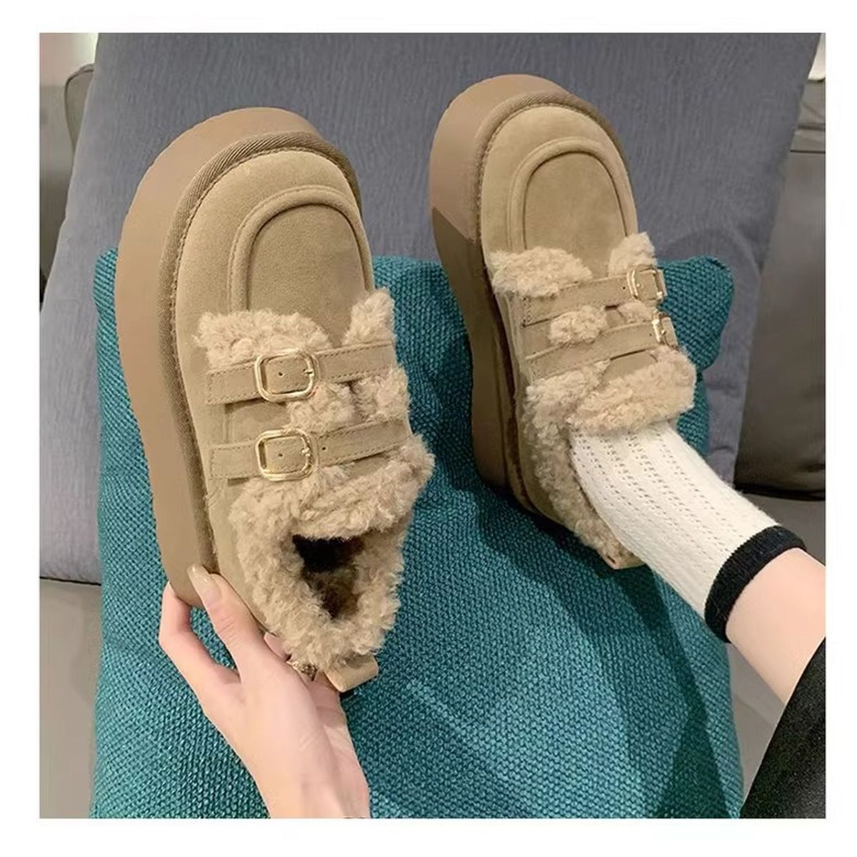 TIOZONEY - Botas de nieve cortas de felpa para mujer