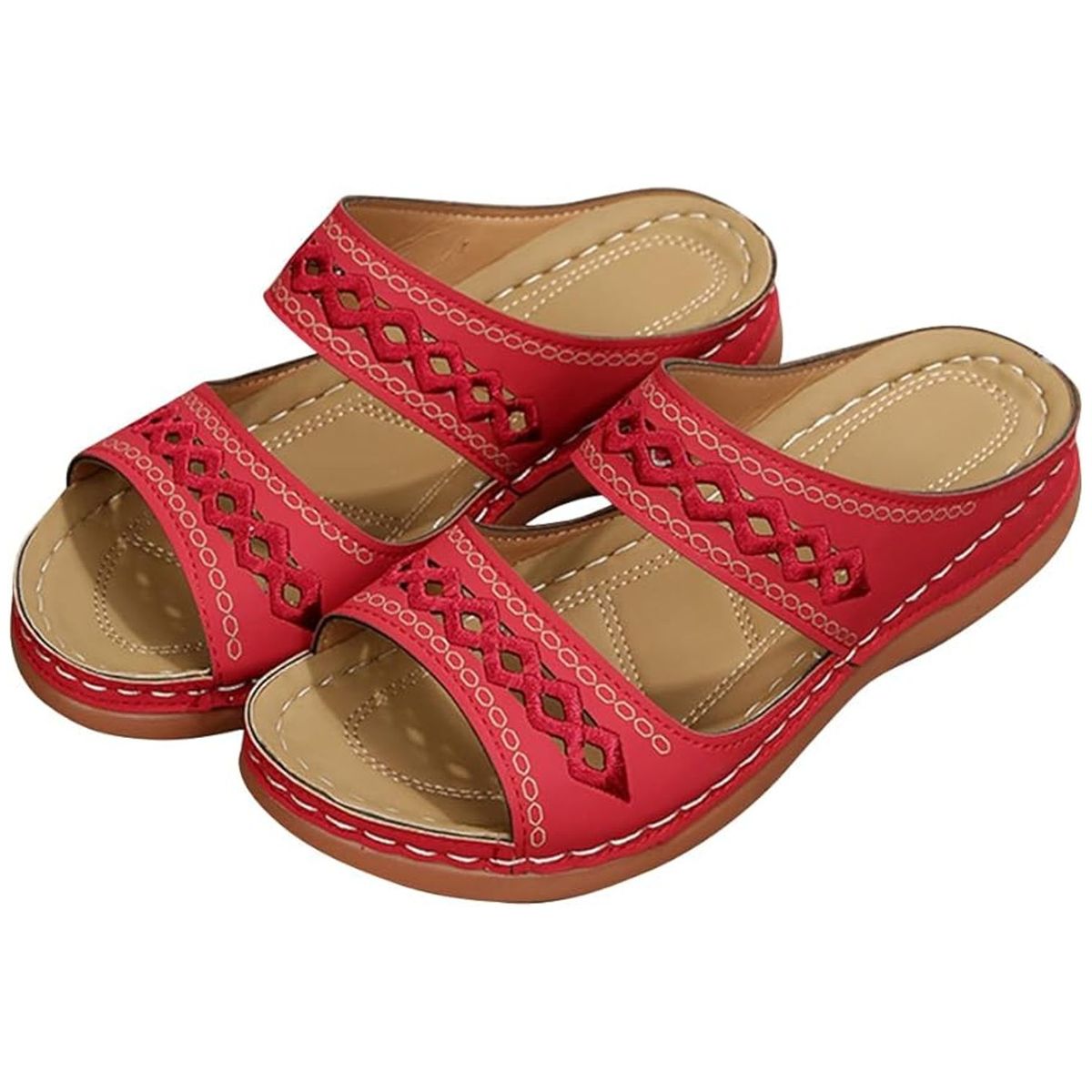 TIOZONEY - Sandalia Mujer -Rojo.