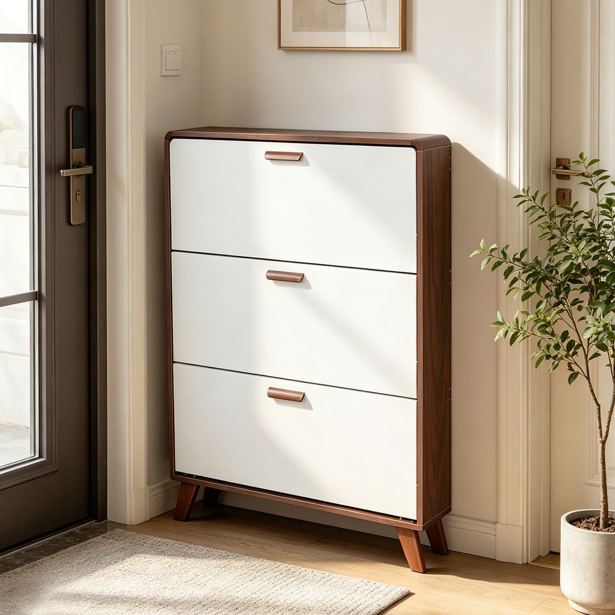 ROHE - Zapatero Organizador Con 3 Puertas 80x17x119 Cm Marron