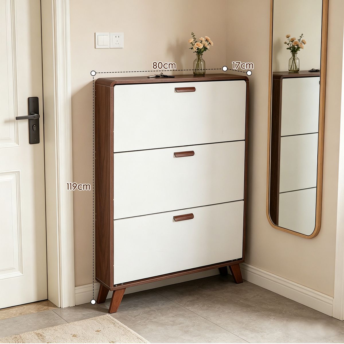 ROHE - Zapatero Organizador Con 3 Puertas 80x17x119 Cm Marron