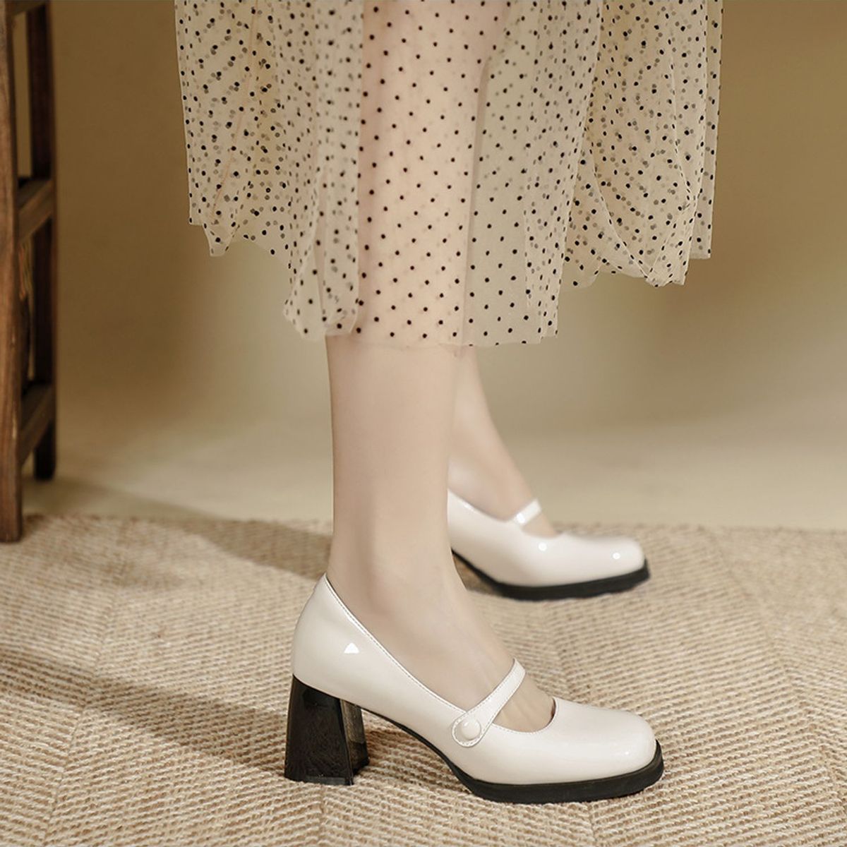 TIOZONEY - Zapatos de tacón beige para mujer