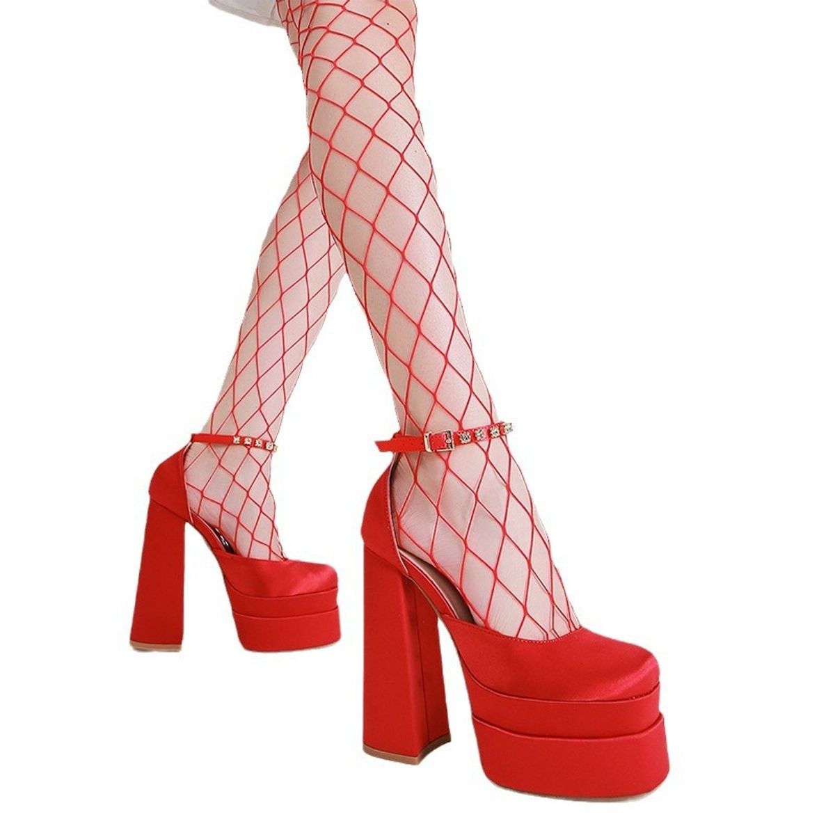 TIOZONEY - Zapatos de tacón rojos Mujer