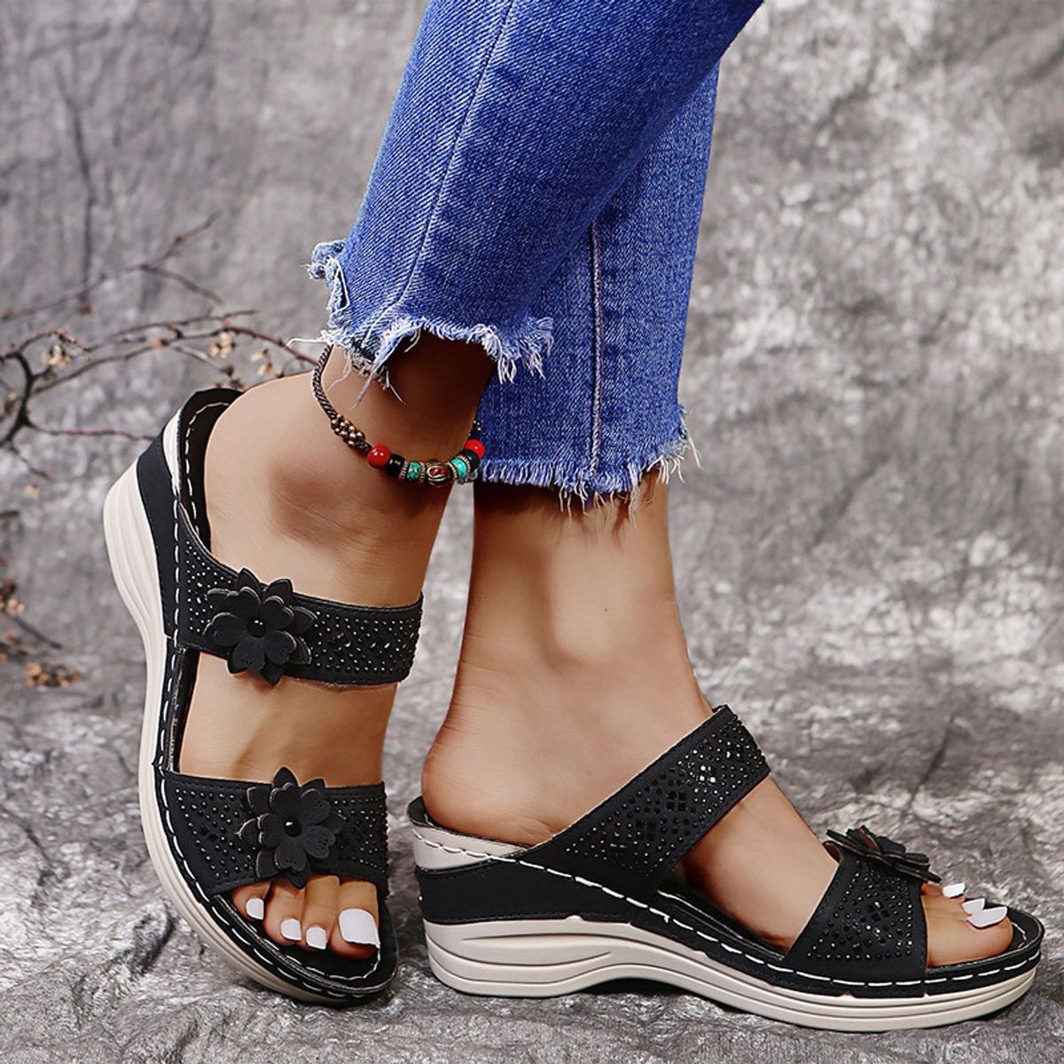 TIOZONEY - Sandalia Mujer -Negro