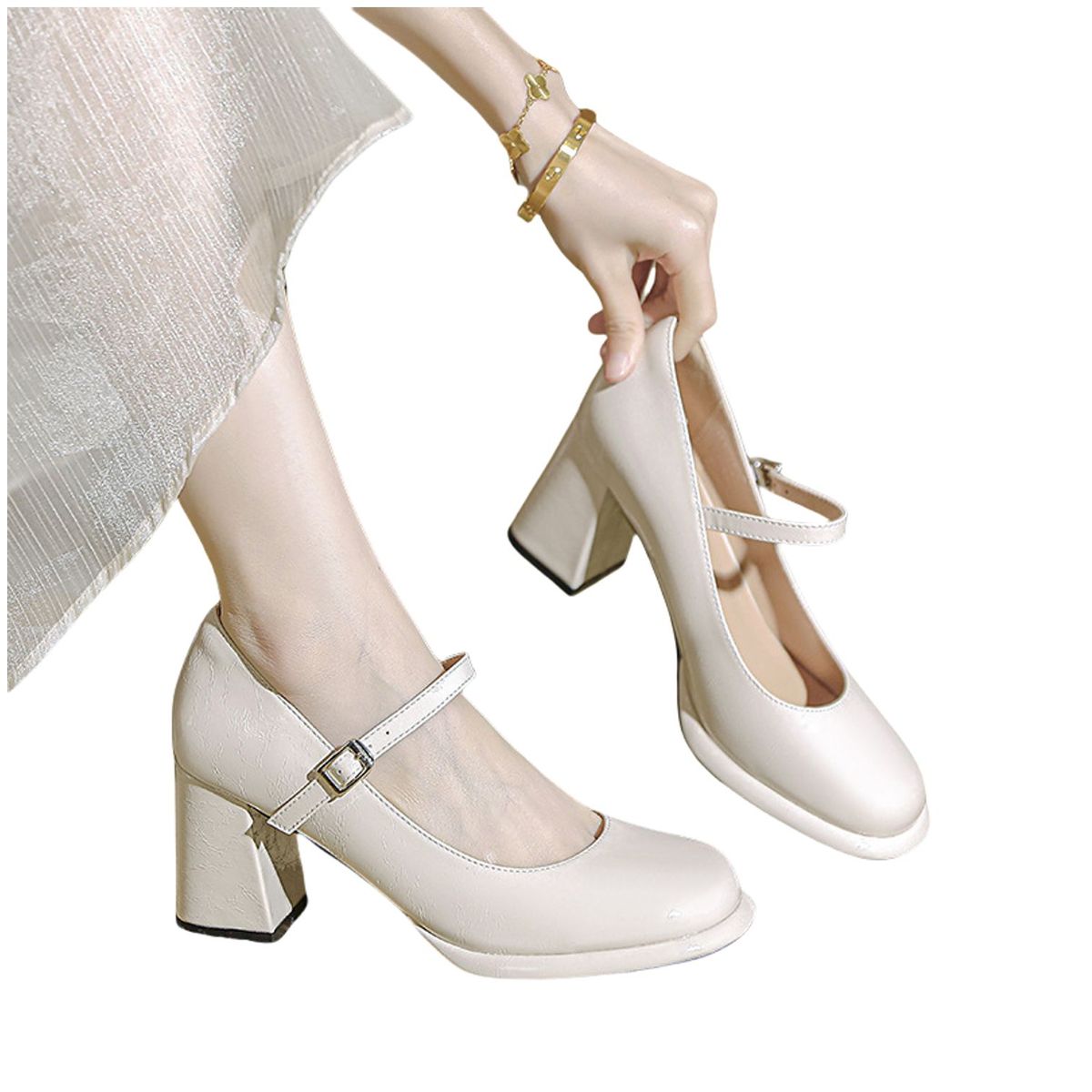 TIOZONEY - Zapatos de tacón con hebilla para mujer