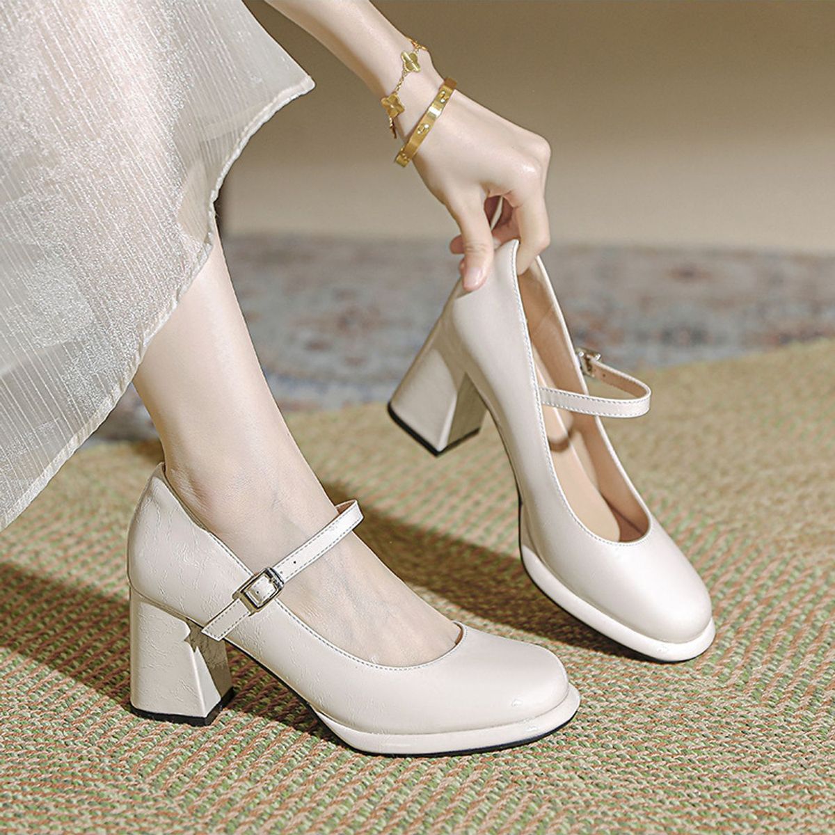 TIOZONEY - Zapatos de tacón con hebilla para mujer