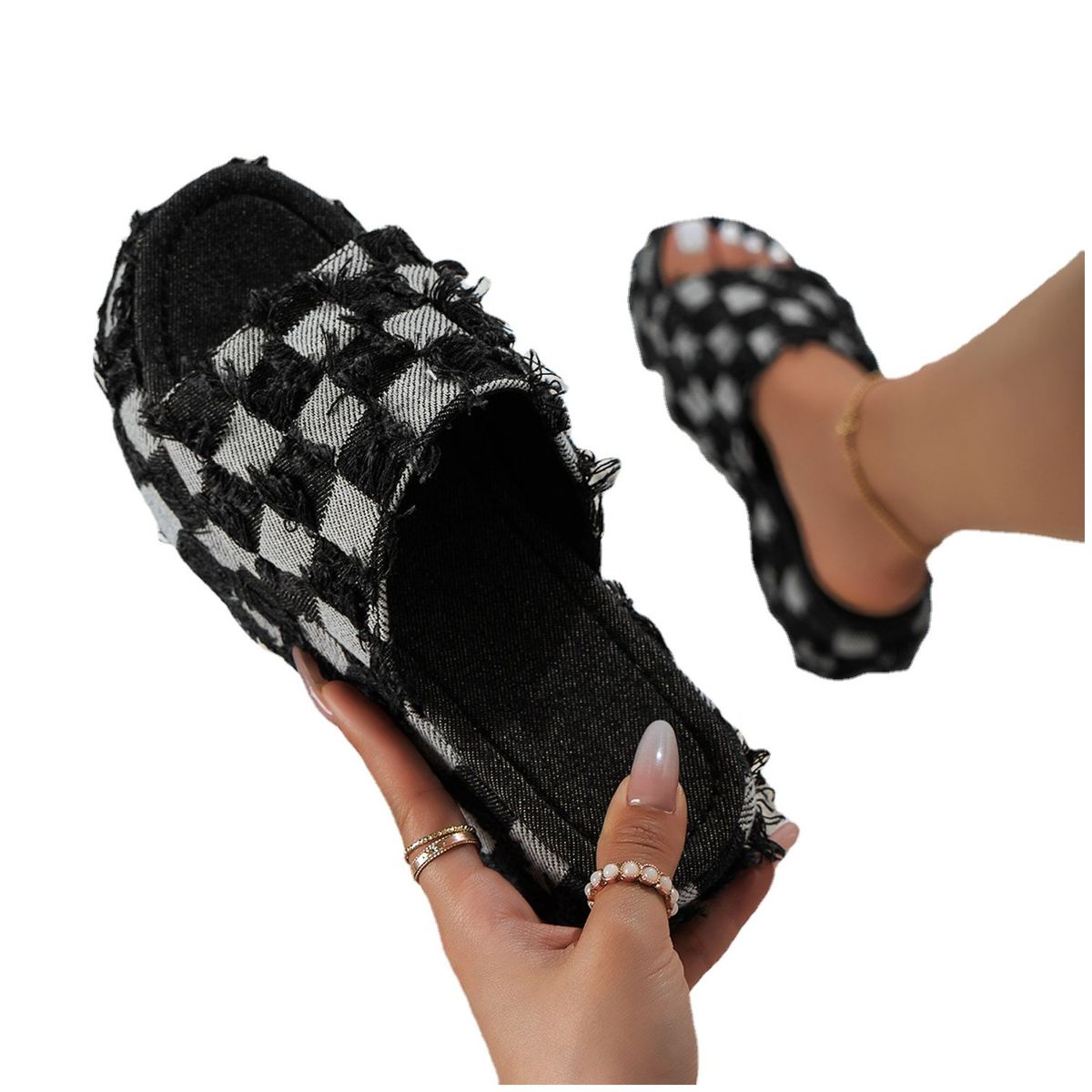 TIOZONEY - Sandalias Mujer Denim - Negro