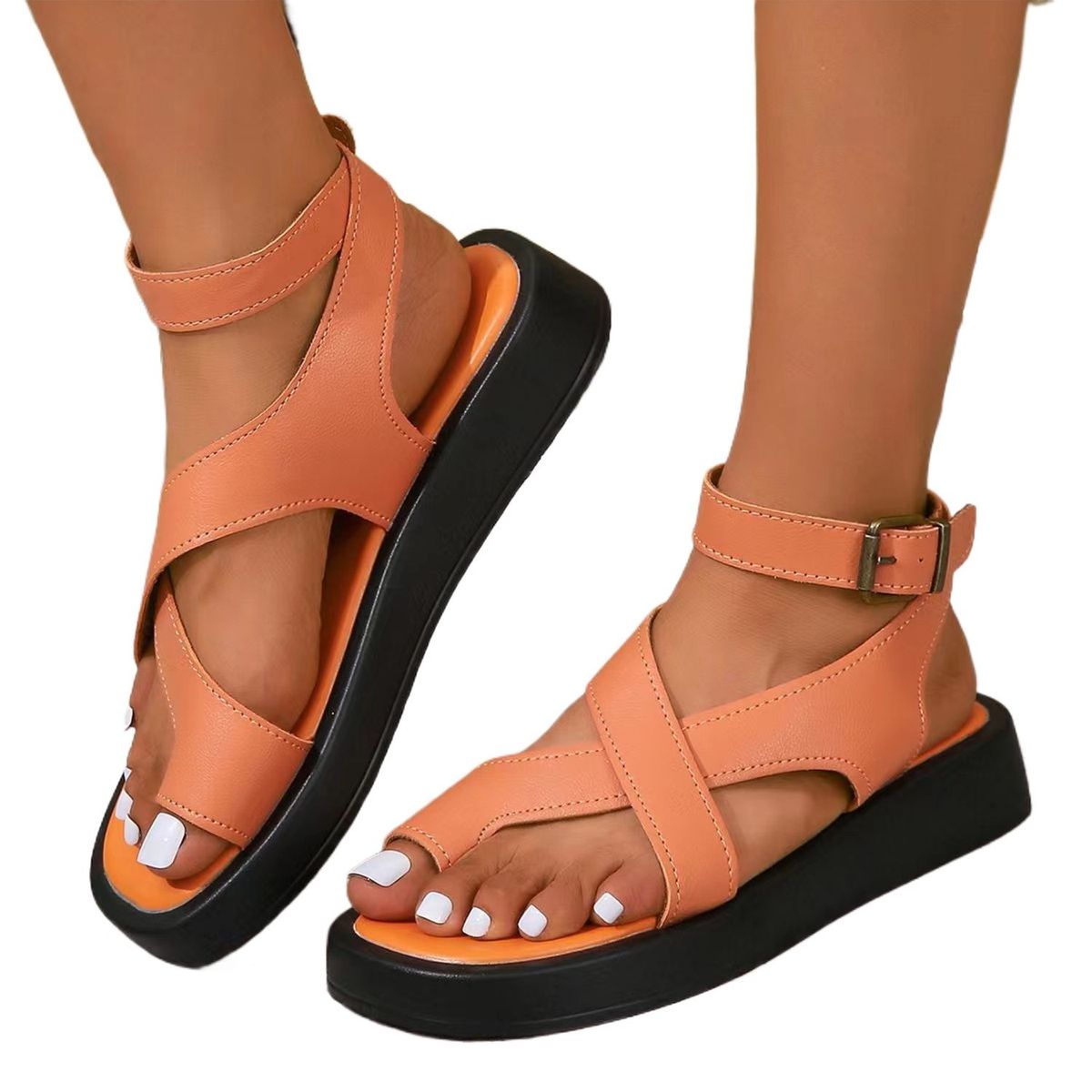 TIOZONEY - Sandalia Mujer -Naranja