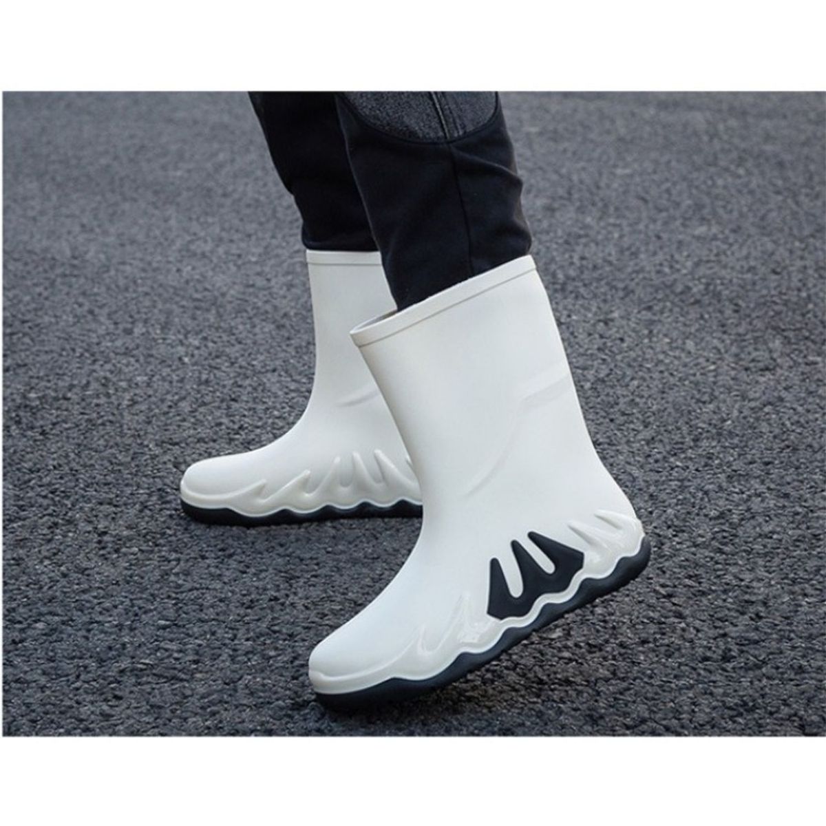 TIOZONEY - Botas de Agua Hombre-Blanco