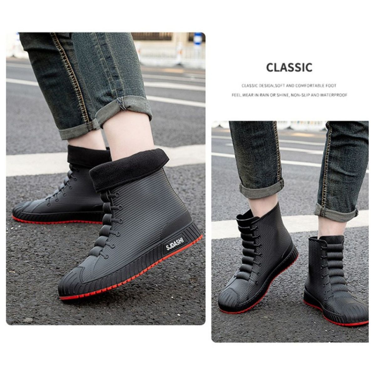 TIOZONEY - Botas de Agua Hombre-Rojo