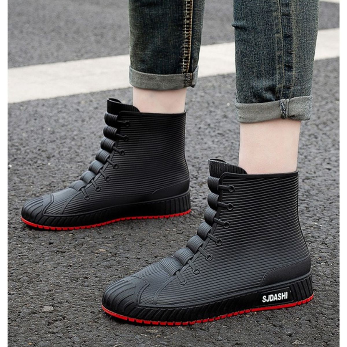 TIOZONEY - Botas de Agua Hombre-Rojo