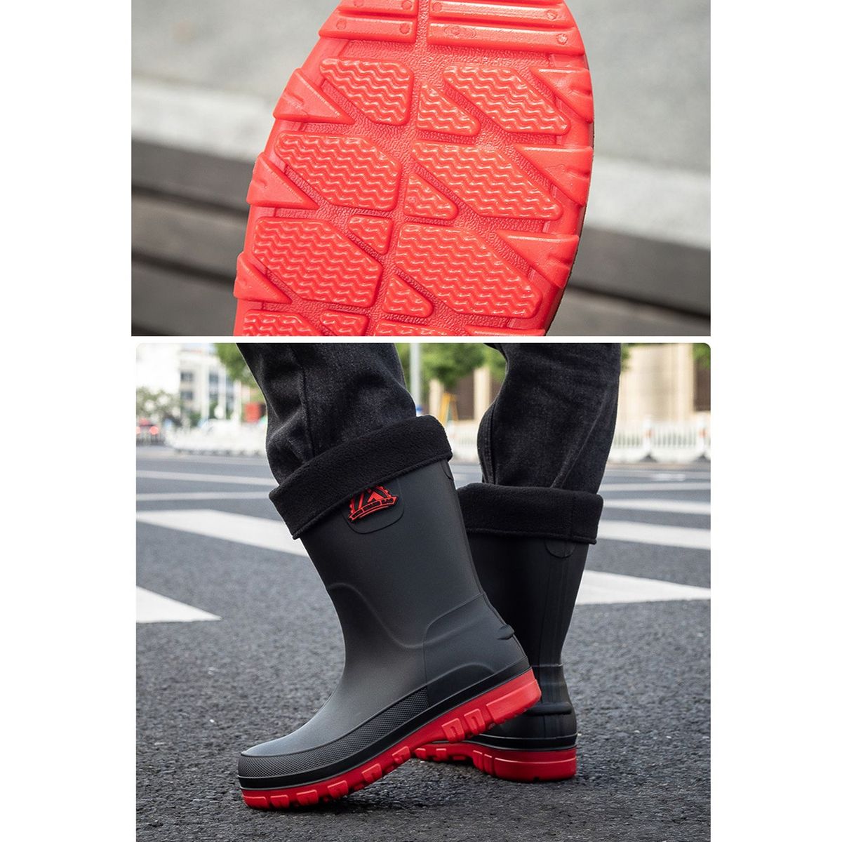 TIOZONEY - Botas de Agua Hombre-Rojo