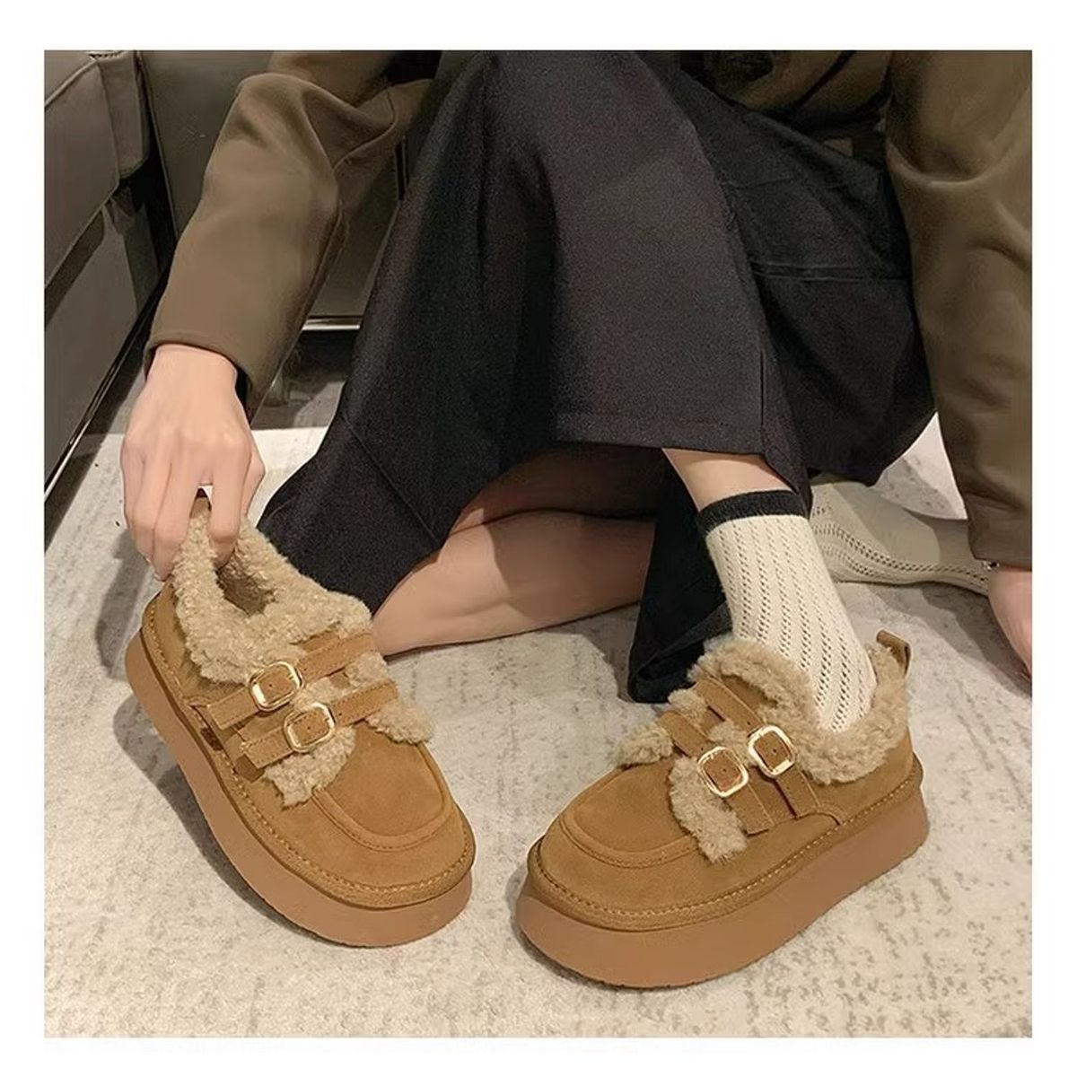 TIOZONEY - Botas de nieve cortas de felpa para mujer