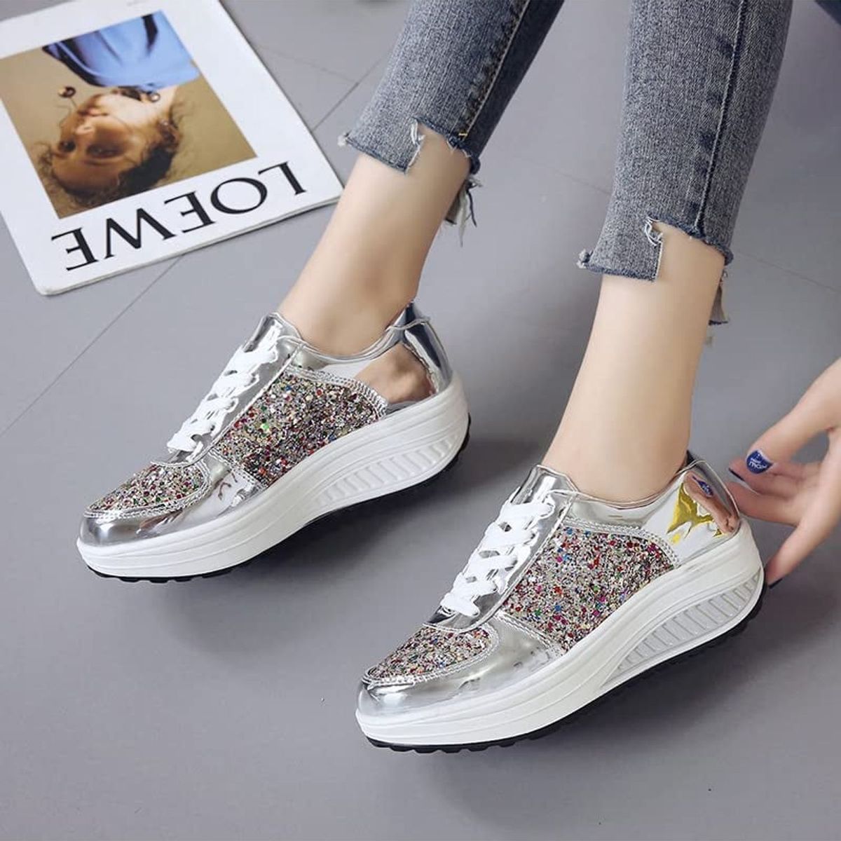 TIOZONEY - Zapatillas casuales para Mujer - Plata