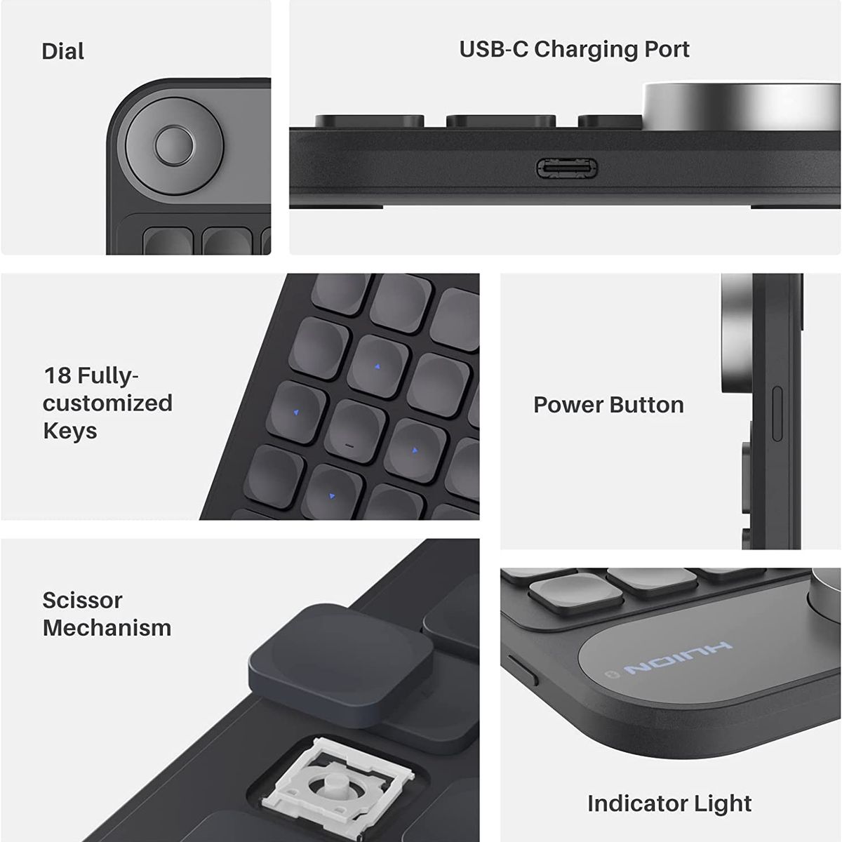 HUION - Teclado HUION Keydial Mini K20 Bluetooth Programable con Dial para Diseño