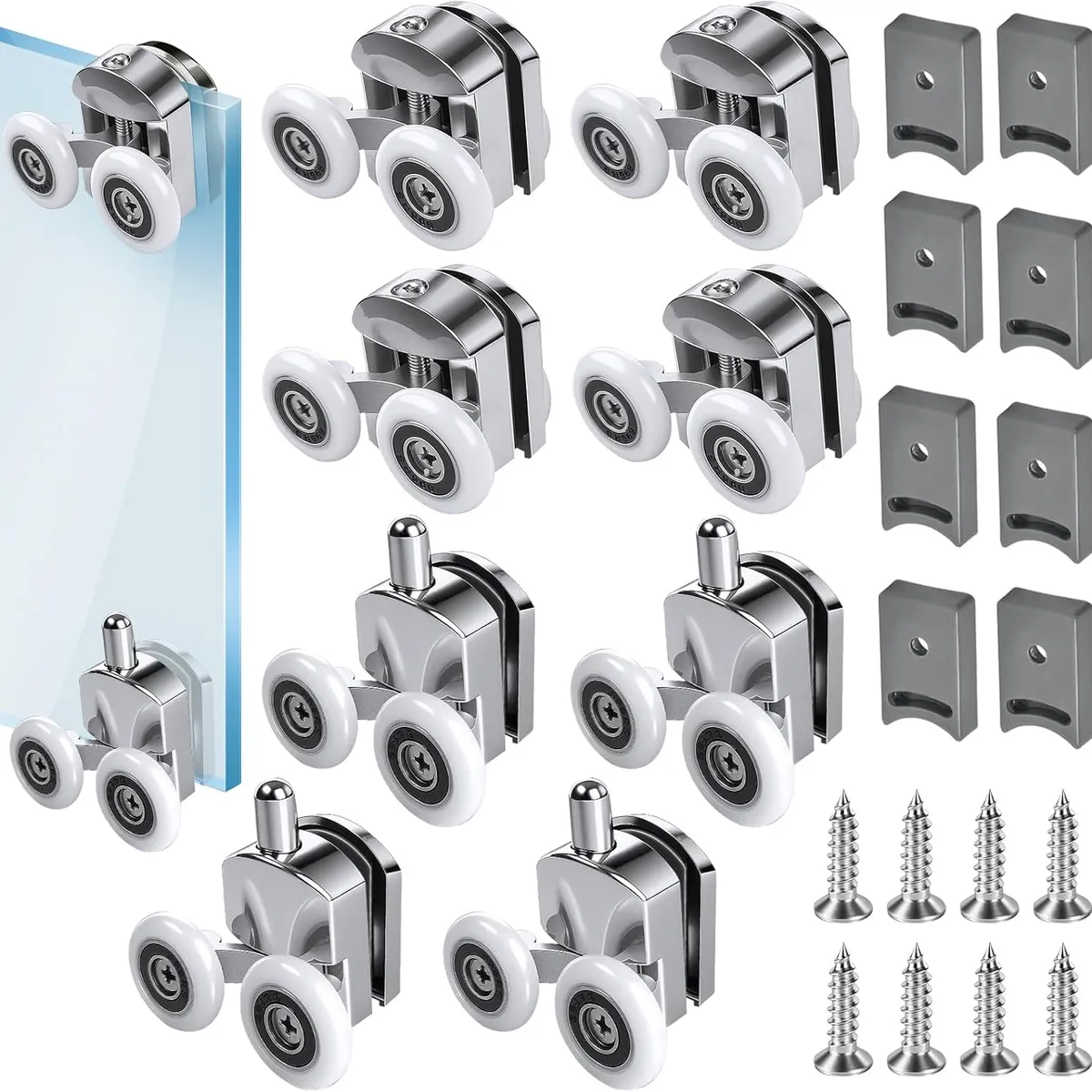 KUANGYE - 8 Rodillos Curvados Aleación De Aluminio 4 Superior 4 Inferior Para Puerta De Ducha De 23 MM