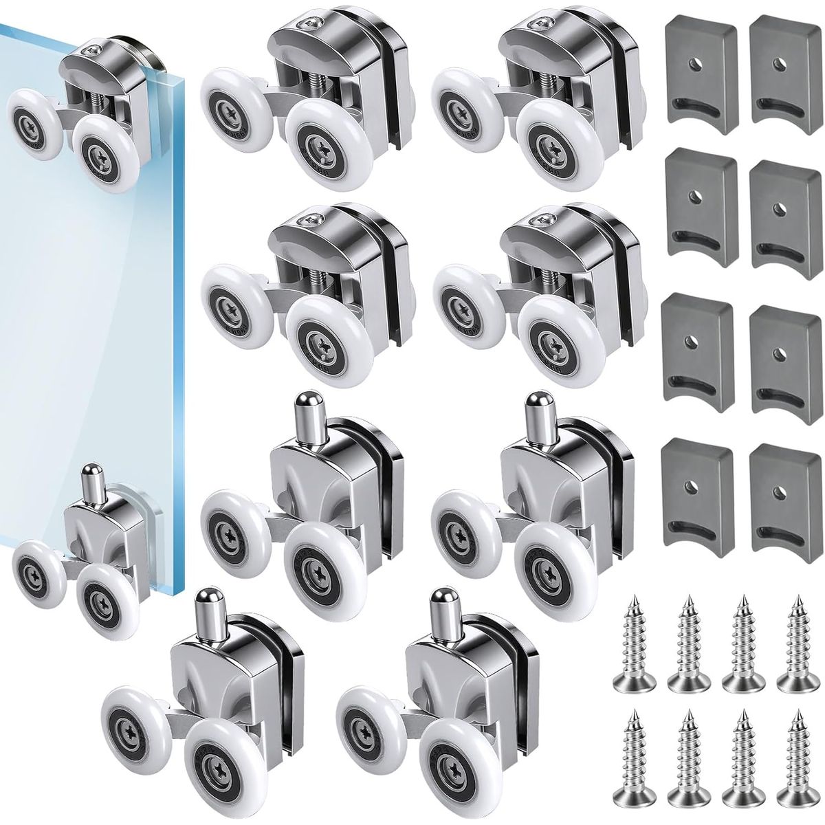 KUANGYE - 8 Rodillos Curvados Aleación De Aluminio 4 Superior 4 Inferior Para Puerta De Ducha De 23 MM