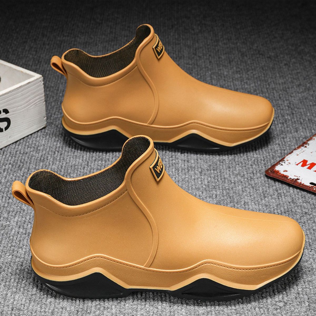 TIOZONEY - Botas de Agua Hombre-Café