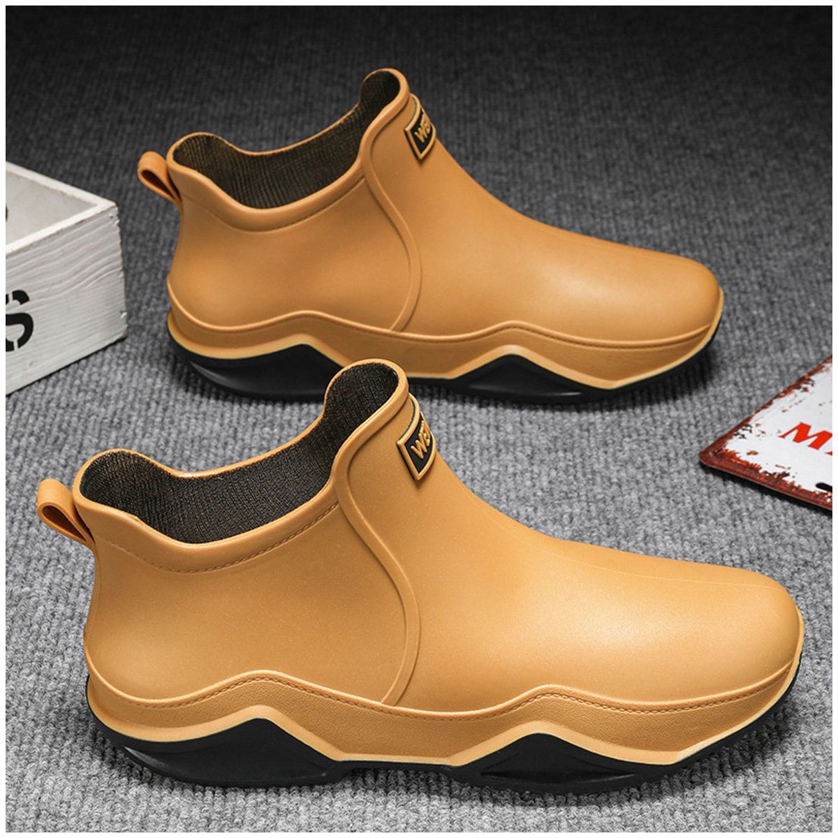TIOZONEY - Botas de Agua Hombre-Café