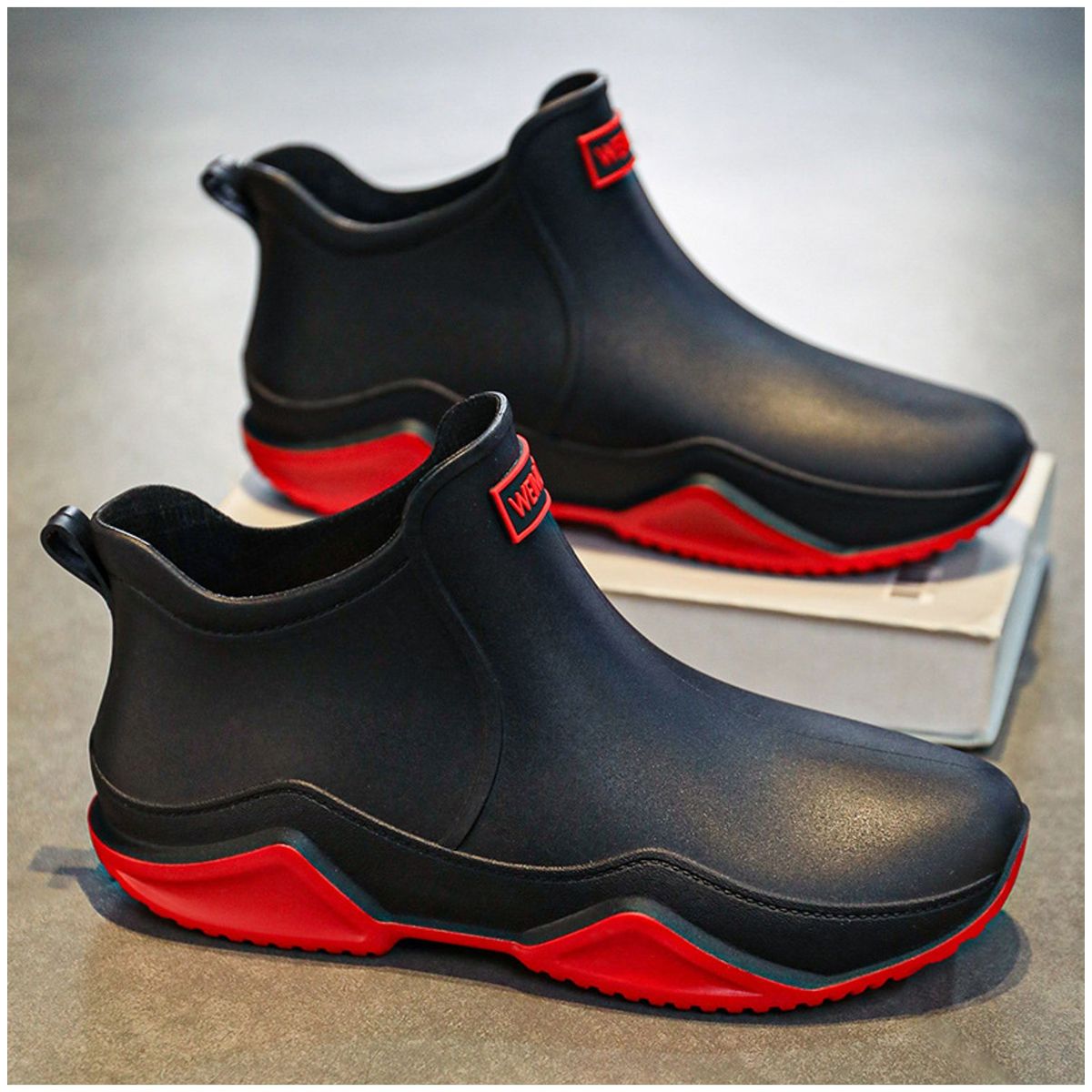 TIOZONEY - Botas de Agua Hombre-Rojo