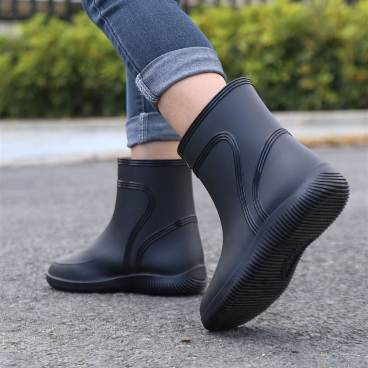 TIOZONEY - Botas de Agua Hombre-Negro